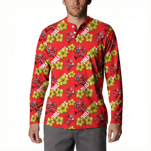 Dolphins Mascot Button Sweatshirt Tropical Hibiscus Floral Seamless Rugby Mascot