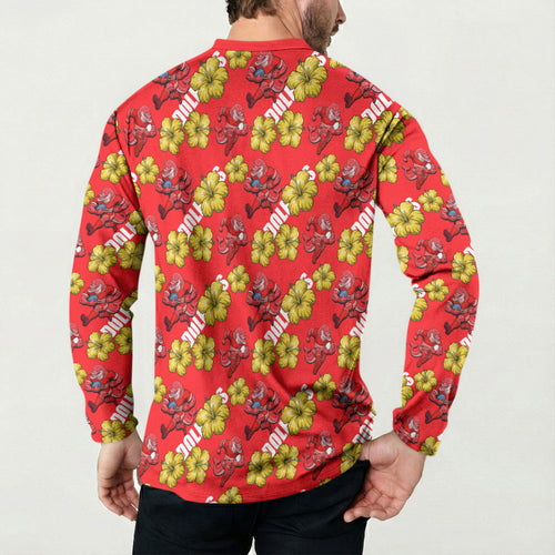 Dolphins Mascot Button Sweatshirt Tropical Hibiscus Floral Seamless Rugby Mascot