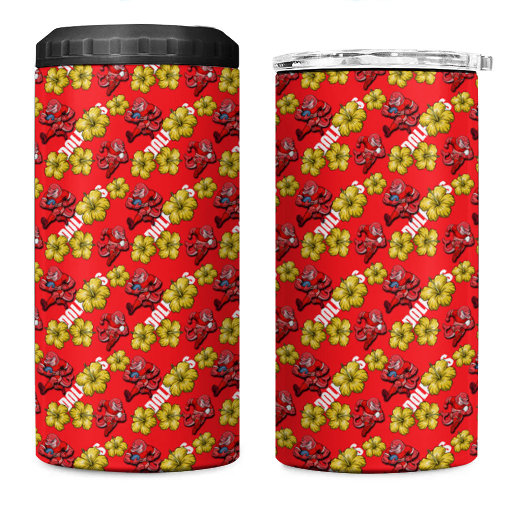 Dolphins Mascot 4 in 1 Can Cooler Tumbler Tropical Hibiscus Floral Seamless Rugby Mascot