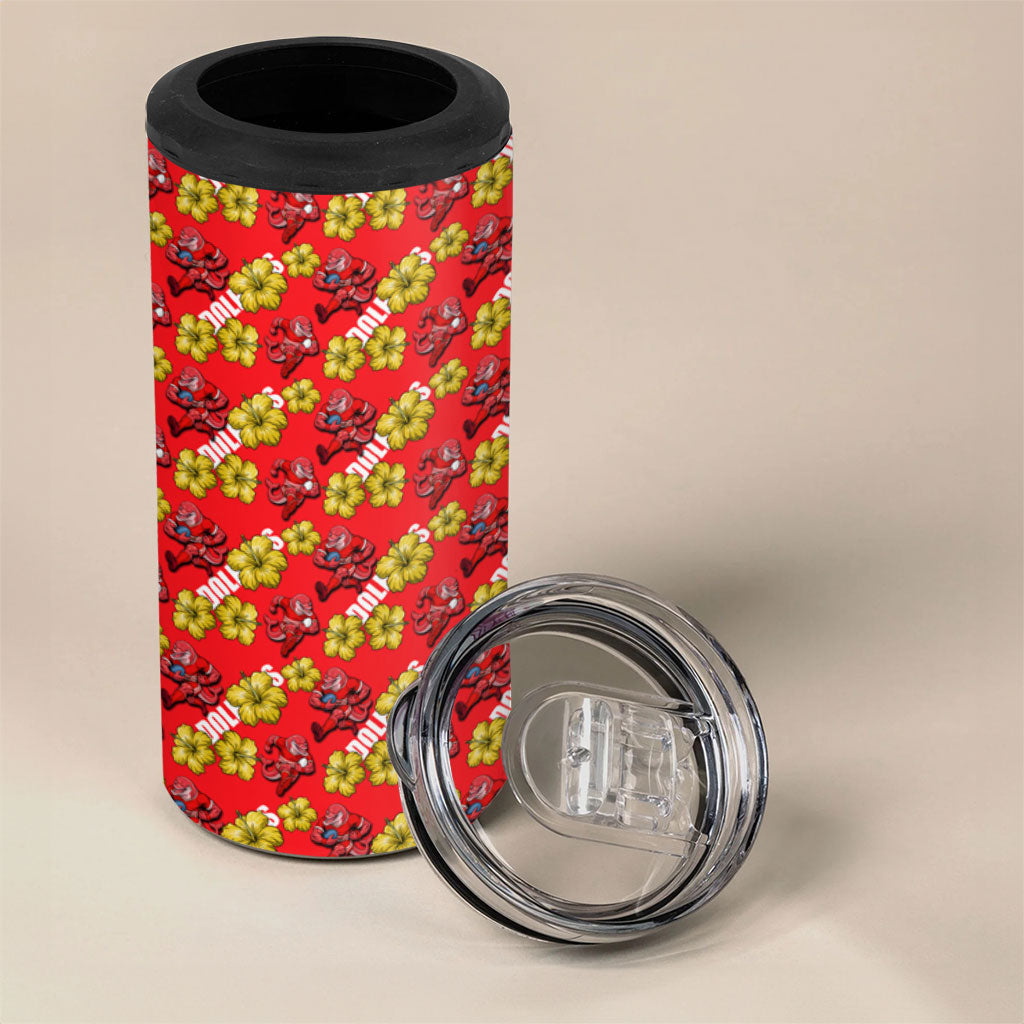 Dolphins Mascot 4 in 1 Can Cooler Tumbler Tropical Hibiscus Floral Seamless Rugby Mascot