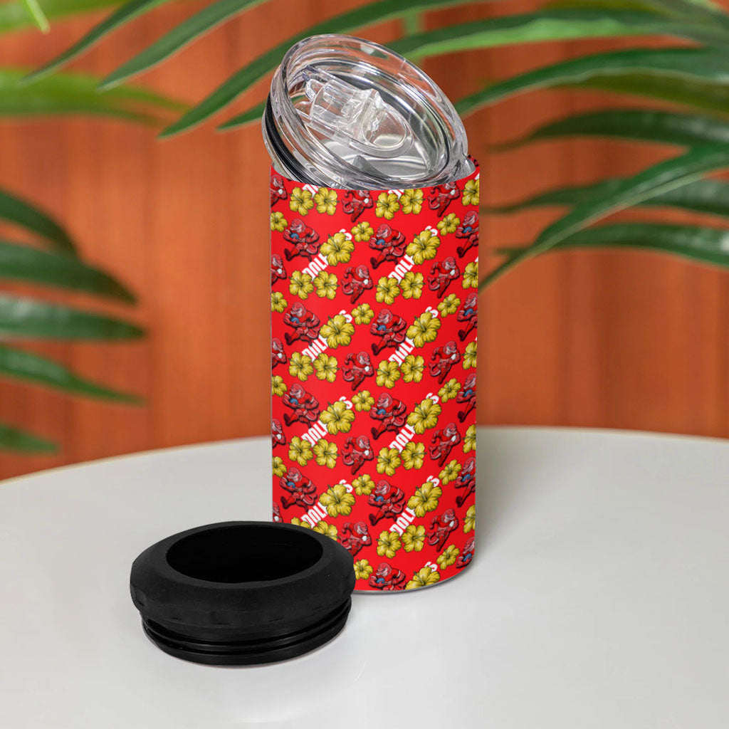 Dolphins Mascot 4 in 1 Can Cooler Tumbler Tropical Hibiscus Floral Seamless Rugby Mascot