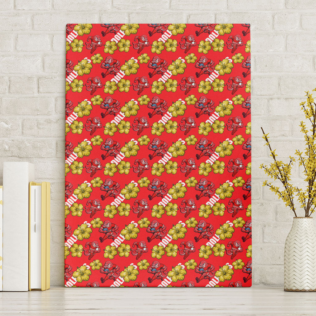 Dolphins Mascot Canvas Wall Art Tropical Hibiscus Floral Seamless Rugby Mascot