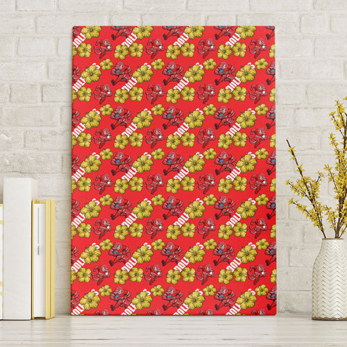 Dolphins Mascot Canvas Wall Art Tropical Hibiscus Floral Seamless Rugby Mascot