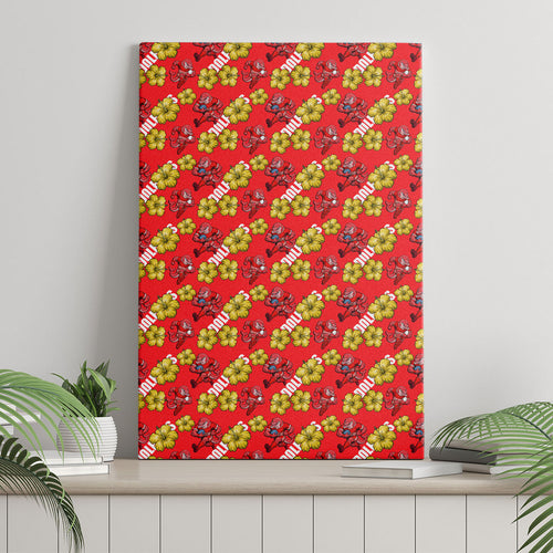 Dolphins Mascot Canvas Wall Art Tropical Hibiscus Floral Seamless Rugby Mascot
