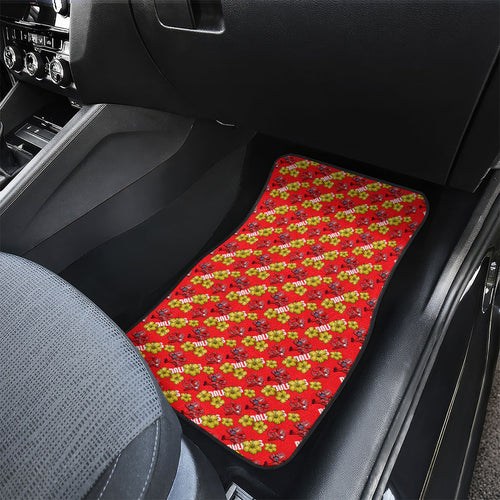 Dolphins Mascot Car Mats Tropical Hibiscus Floral Seamless Rugby Mascot