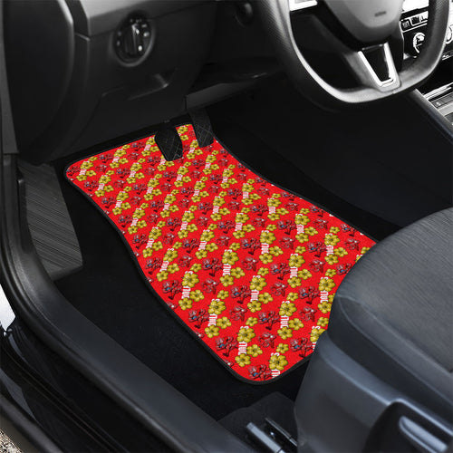 Dolphins Mascot Car Mats Tropical Hibiscus Floral Seamless Rugby Mascot