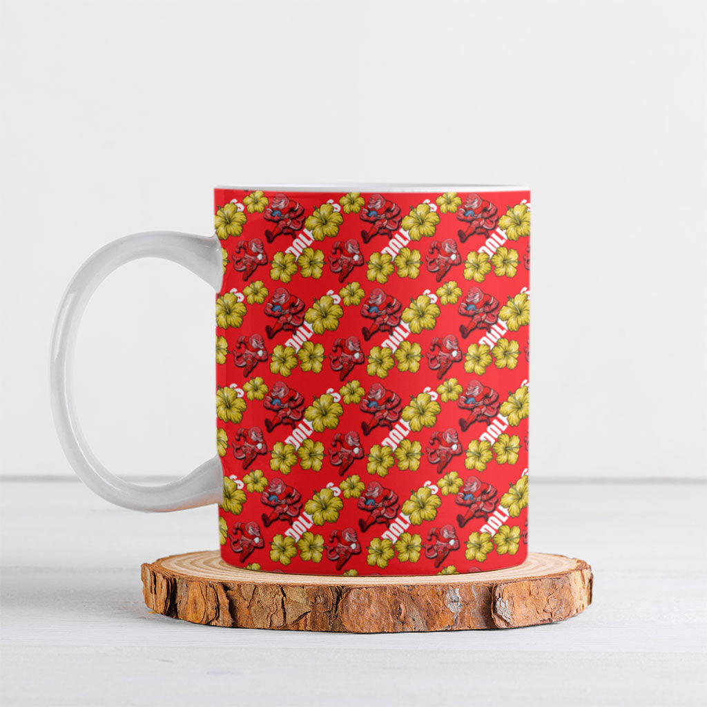 Dolphins Mascot Ceramic Mug Tropical Hibiscus Floral Seamless Rugby Mascot