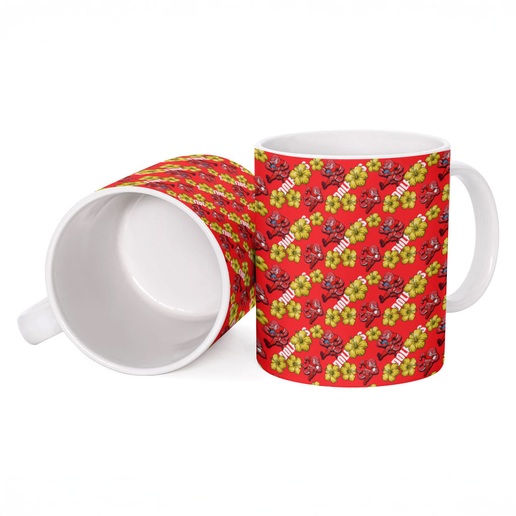 Dolphins Mascot Ceramic Mug Tropical Hibiscus Floral Seamless Rugby Mascot