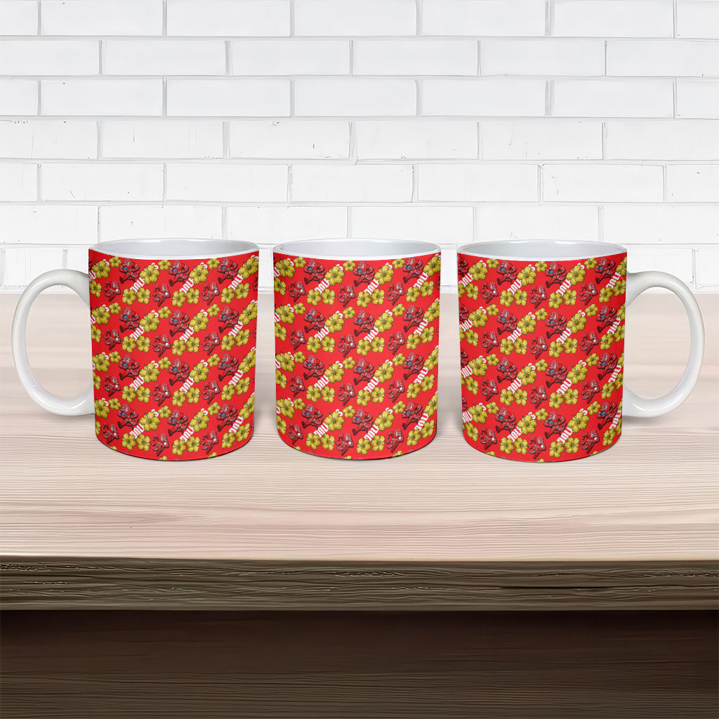 Dolphins Mascot Ceramic Mug Tropical Hibiscus Floral Seamless Rugby Mascot