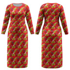 Dolphins Mascot Couples Matching Long Sleeve Bodycon Dress and Long Sleeve Button Shirt Tropical Hibiscus Floral Seamless Rugby Mascot