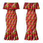 Dolphins Mascot Couples Matching Mermaid Dress and Hawaiian Shirt Tropical Hibiscus Floral Seamless Rugby Mascot