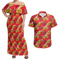 Dolphins Mascot Couples Matching Off Shoulder Maxi Dress and Hawaiian Shirt Tropical Hibiscus Floral Seamless Rugby Mascot