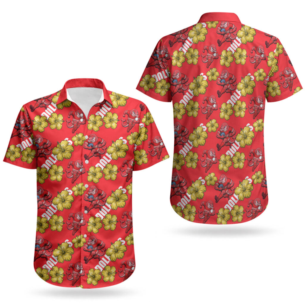 Dolphins Mascot Couples Matching Off Shoulder Maxi Dress and Hawaiian Shirt Tropical Hibiscus Floral Seamless Rugby Mascot