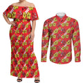 Dolphins Mascot Couples Matching Off Shoulder Maxi Dress and Long Sleeve Button Shirt Tropical Hibiscus Floral Seamless Rugby Mascot