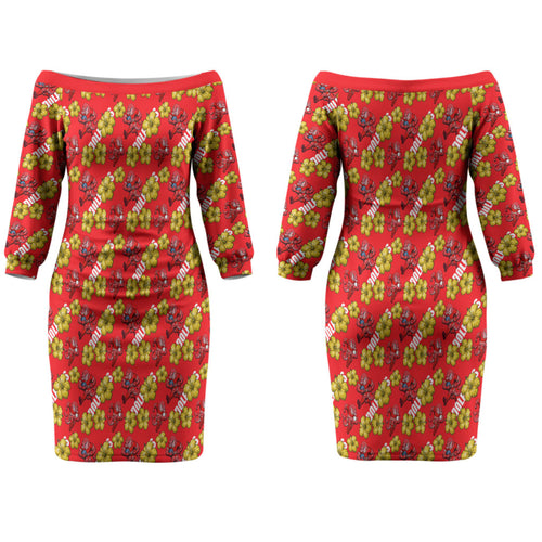 Dolphins Mascot Couples Matching Off The Shoulder Long Sleeve Dress and Hawaiian Shirt Tropical Hibiscus Floral Seamless Rugby Mascot