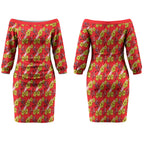Dolphins Mascot Couples Matching Off The Shoulder Long Sleeve Dress and Long Sleeve Button Shirt Tropical Hibiscus Floral Seamless Rugby Mascot