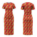 Dolphins Mascot Couples Matching Short Sleeve Bodycon Dress and Long Sleeve Button Shirt Tropical Hibiscus Floral Seamless Rugby Mascot