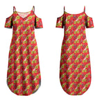 Dolphins Mascot Couples Matching Summer Maxi Dress and Long Sleeve Button Shirt Tropical Hibiscus Floral Seamless Rugby Mascot