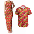 Dolphins Mascot Couples Matching Tank Maxi Dress and Hawaiian Shirt Tropical Hibiscus Floral Seamless Rugby Mascot