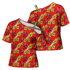 Dolphins Mascot Cross Shoulder Shirt Tropical Hibiscus Floral Seamless Rugby Mascot