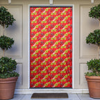 Dolphins Mascot Door Cover Tropical Hibiscus Floral Seamless Rugby Mascot