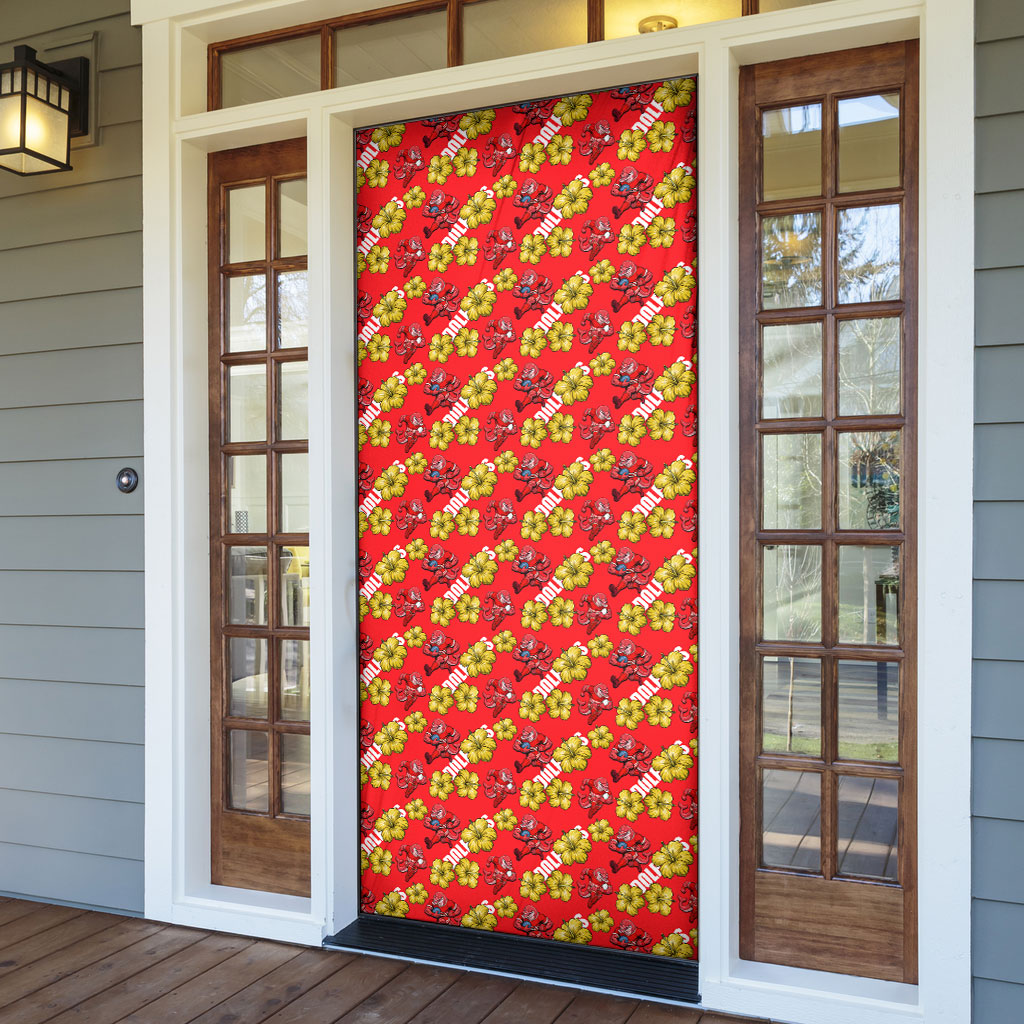 Dolphins Mascot Door Cover Tropical Hibiscus Floral Seamless Rugby Mascot