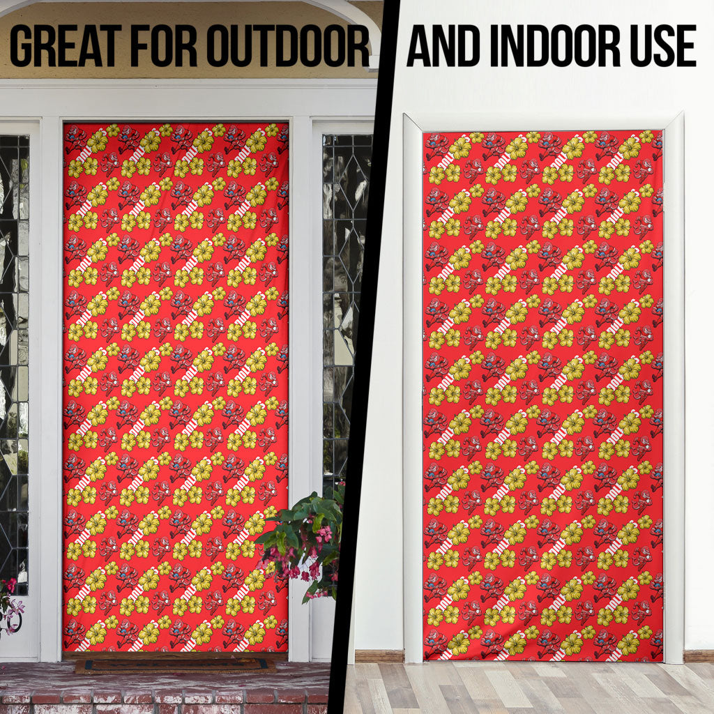 Dolphins Mascot Door Cover Tropical Hibiscus Floral Seamless Rugby Mascot
