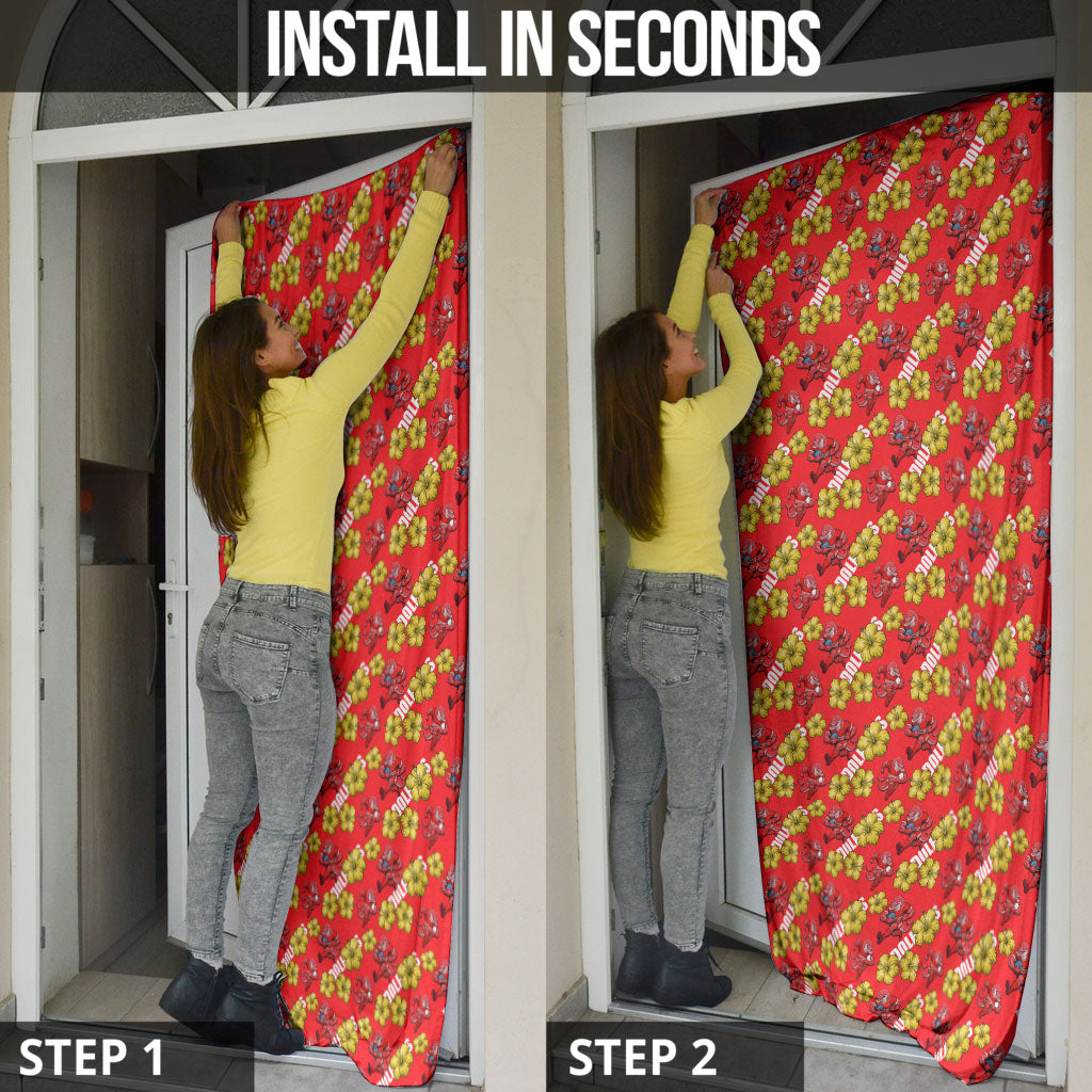 Dolphins Mascot Door Cover Tropical Hibiscus Floral Seamless Rugby Mascot