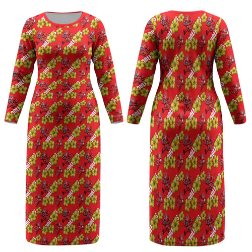 Dolphins Mascot Family Matching Long Sleeve Bodycon Dress and Hawaiian Shirt Tropical Hibiscus Floral Seamless Rugby Mascot