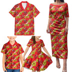 Dolphins Mascot Family Matching Puletasi and Hawaiian Shirt Tropical Hibiscus Floral Seamless Rugby Mascot