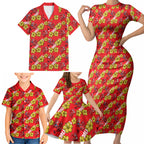 Dolphins Mascot Family Matching Short Sleeve Bodycon Dress and Hawaiian Shirt Tropical Hibiscus Floral Seamless Rugby Mascot