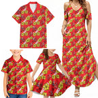 Dolphins Mascot Family Matching Summer Maxi Dress and Hawaiian Shirt Tropical Hibiscus Floral Seamless Rugby Mascot
