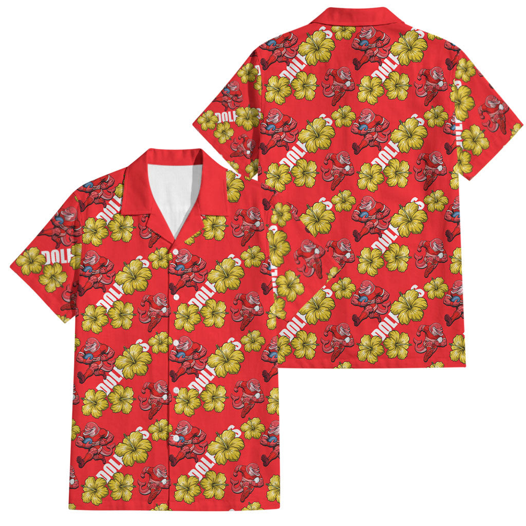 Dolphins Mascot Family Matching Tank Maxi Dress and Hawaiian Shirt Tropical Hibiscus Floral Seamless Rugby Mascot