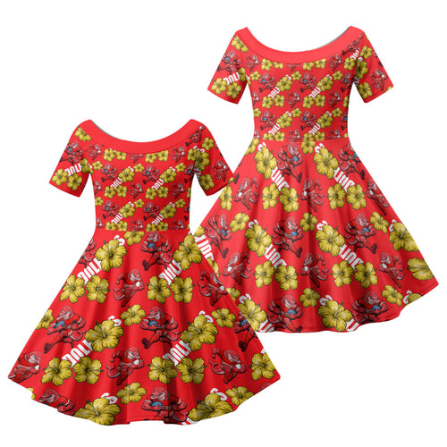 Dolphins Mascot Family Matching Tank Maxi Dress and Hawaiian Shirt Tropical Hibiscus Floral Seamless Rugby Mascot