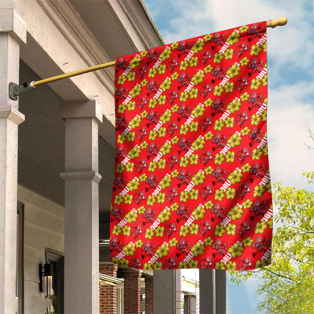Dolphins Mascot Garden Flag Tropical Hibiscus Floral Seamless Rugby Mascot