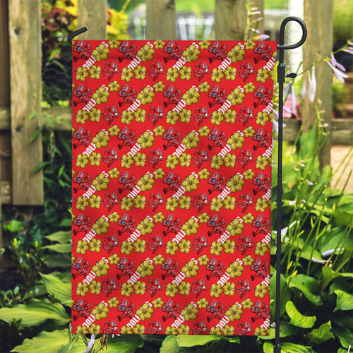 Dolphins Mascot Garden Flag Tropical Hibiscus Floral Seamless Rugby Mascot