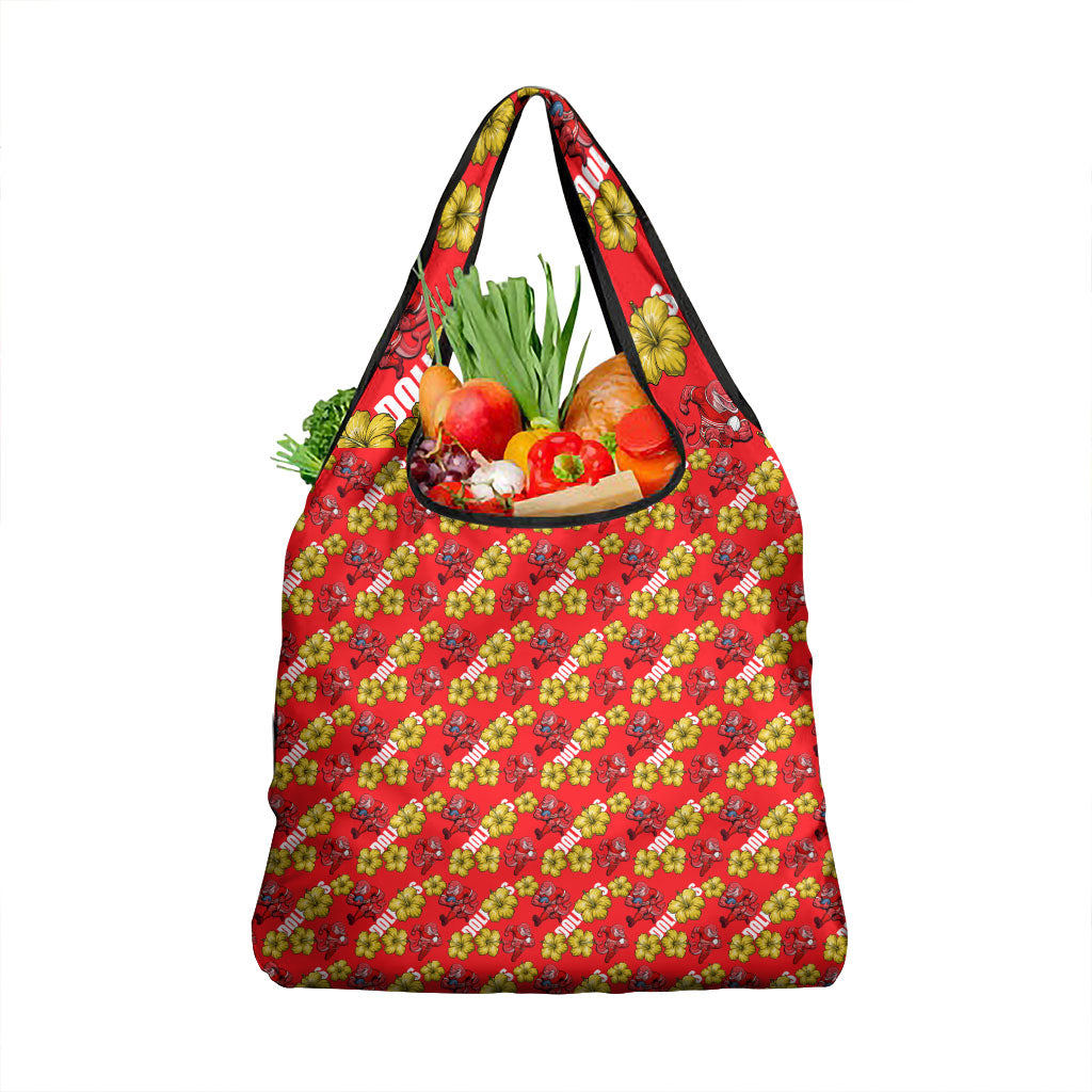 Dolphins Mascot Grocery Bag Tropical Hibiscus Floral Seamless Rugby Mascot