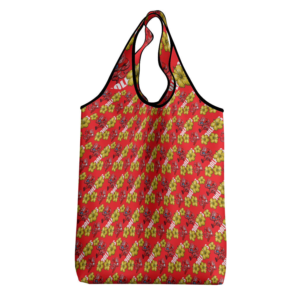 Dolphins Mascot Grocery Bag Tropical Hibiscus Floral Seamless Rugby Mascot