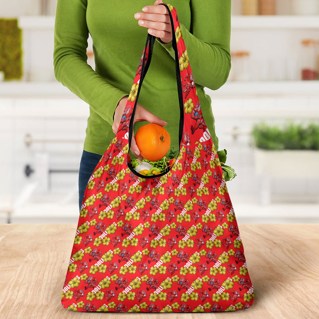 Dolphins Mascot Grocery Bag Tropical Hibiscus Floral Seamless Rugby Mascot