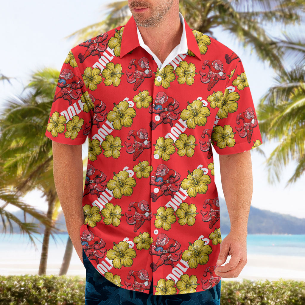 Dolphins Mascot Hawaiian Shirt Tropical Hibiscus Floral Seamless Rugby Mascot