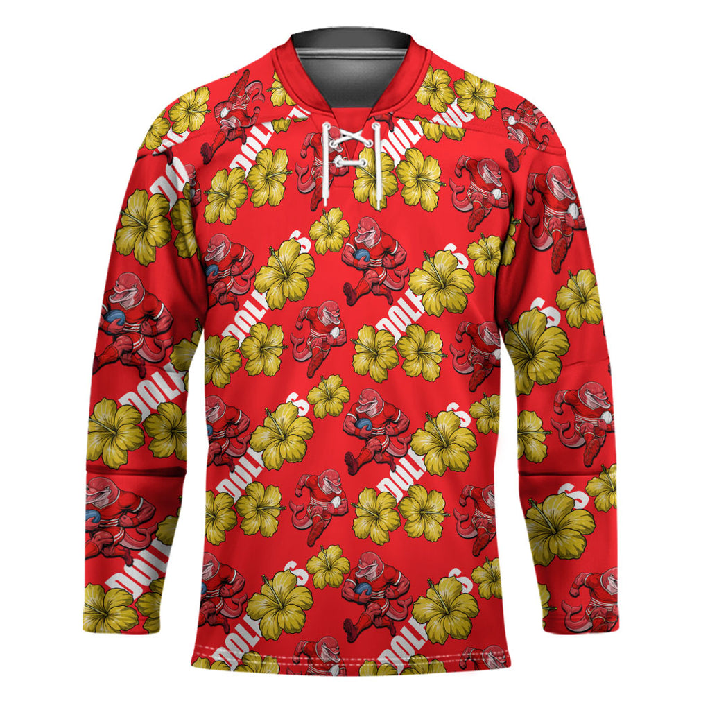 Dolphins Mascot Hockey Jersey Tropical Hibiscus Floral Seamless Rugby Mascot