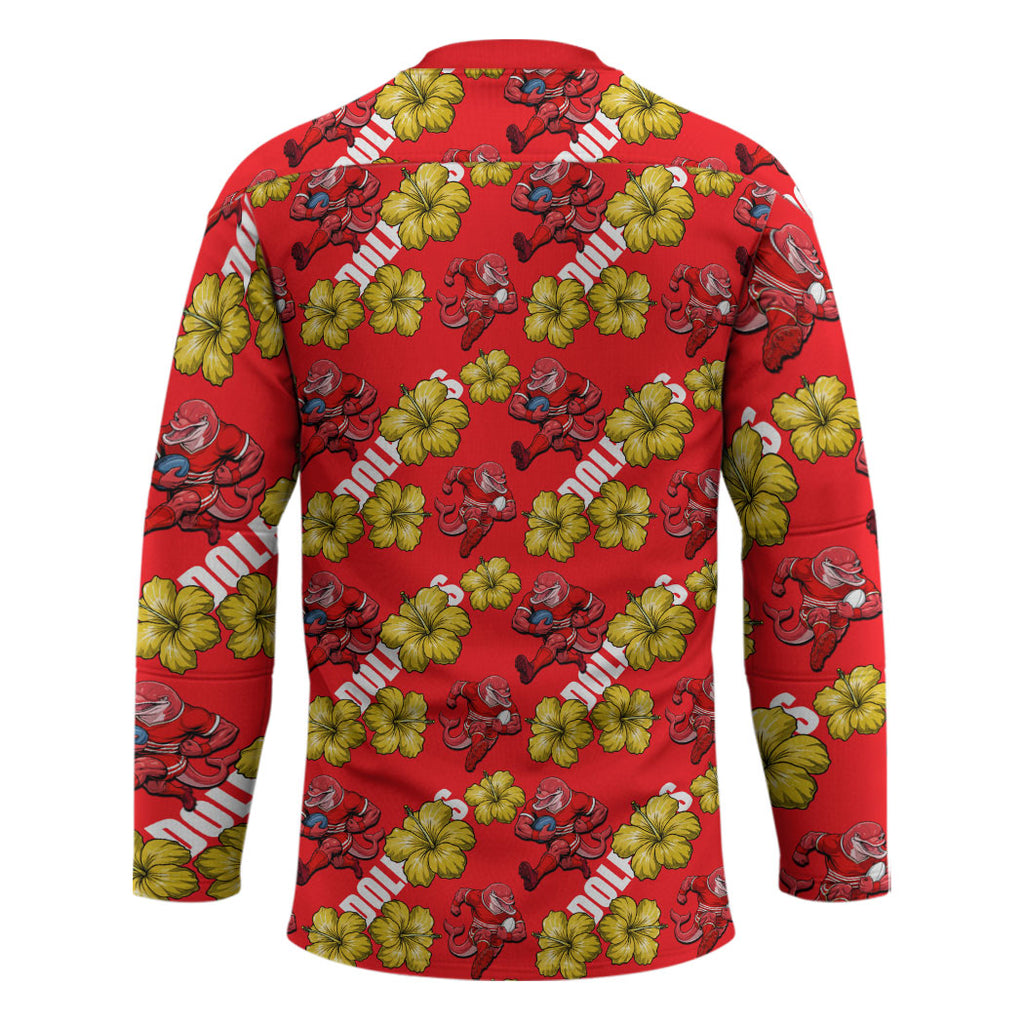 Dolphins Mascot Hockey Jersey Tropical Hibiscus Floral Seamless Rugby Mascot