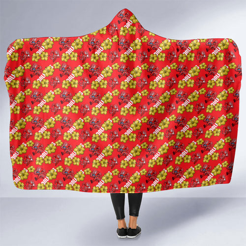 Dolphins Mascot Hooded Blanket Tropical Hibiscus Floral Seamless Rugby Mascot