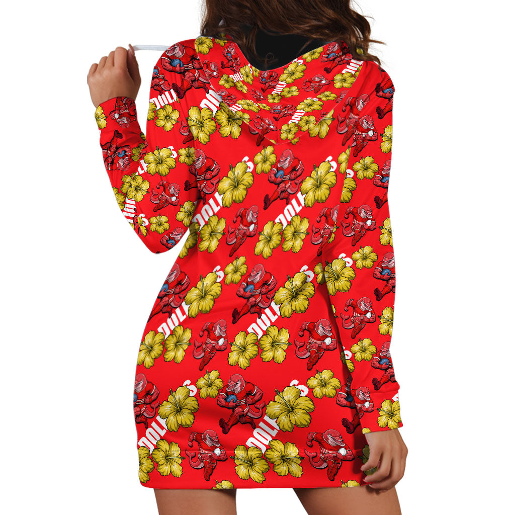 Dolphins Mascot Hoodie Dress Tropical Hibiscus Floral Seamless Rugby Mascot