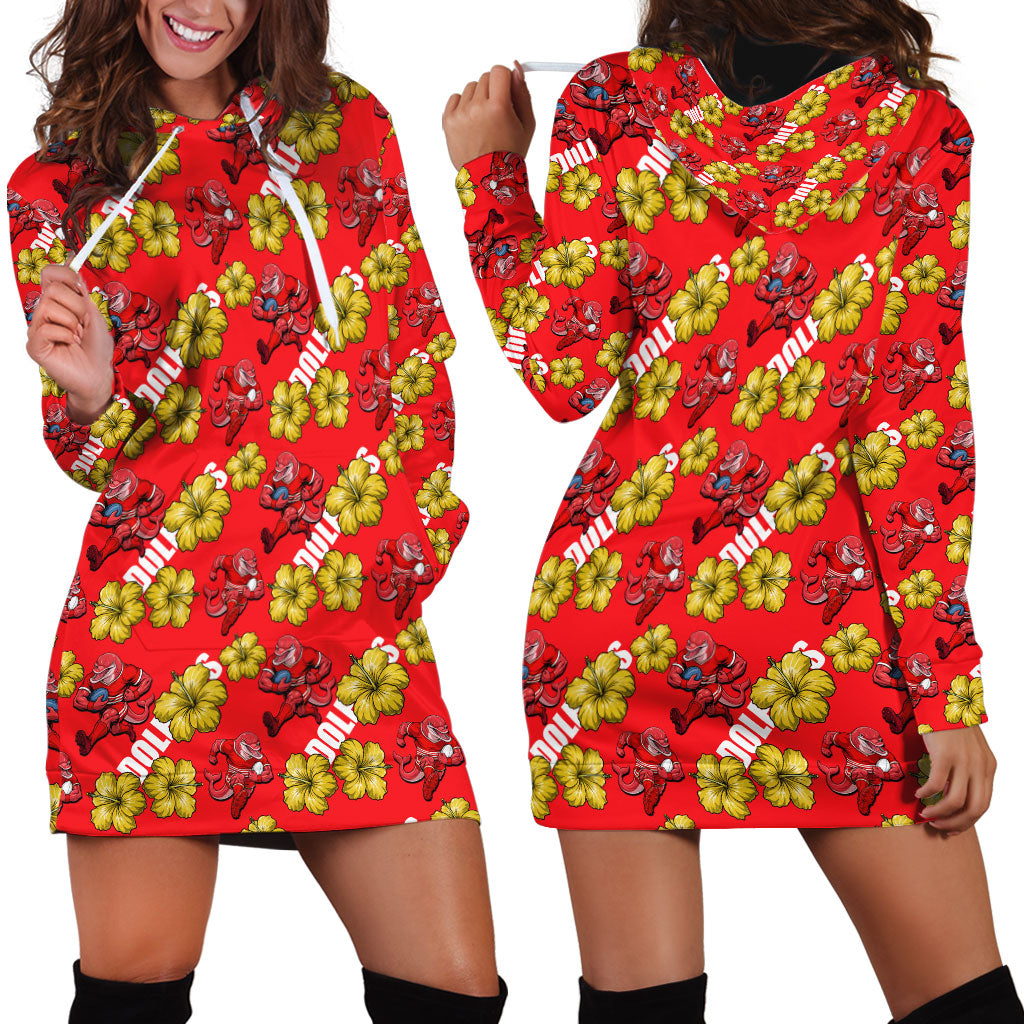 Dolphins Mascot Hoodie Dress Tropical Hibiscus Floral Seamless Rugby Mascot