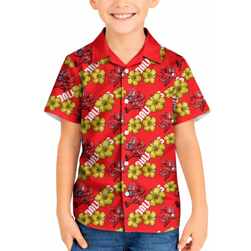 Dolphins Mascot Kid Hawaiian Shirt Tropical Hibiscus Floral Seamless Rugby Mascot