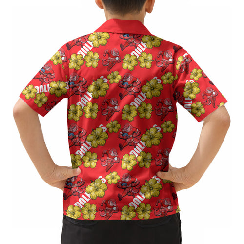Dolphins Mascot Kid Hawaiian Shirt Tropical Hibiscus Floral Seamless Rugby Mascot