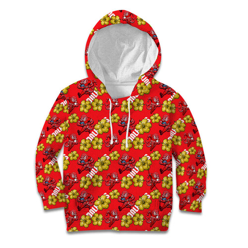 Dolphins Mascot Kid Hoodie Tropical Hibiscus Floral Seamless Rugby Mascot