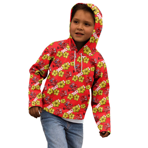Dolphins Mascot Kid Hoodie Tropical Hibiscus Floral Seamless Rugby Mascot