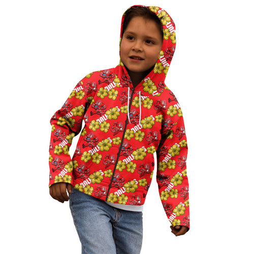Dolphins Mascot Kid Hoodie Tropical Hibiscus Floral Seamless Rugby Mascot